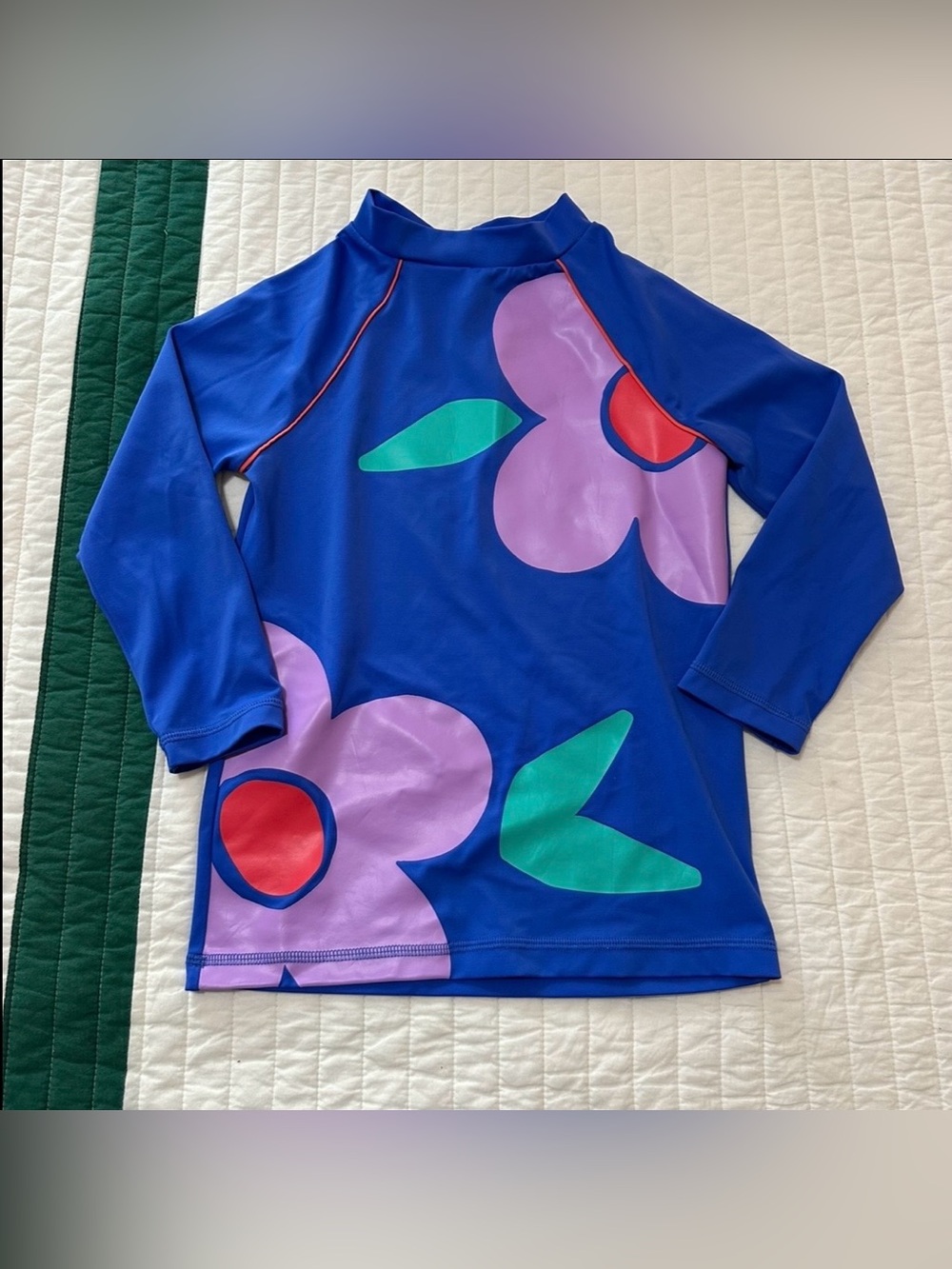 Mini Boden Graphic Floral Print Tash Guard Blue/Pink Girls Size 8-9Y